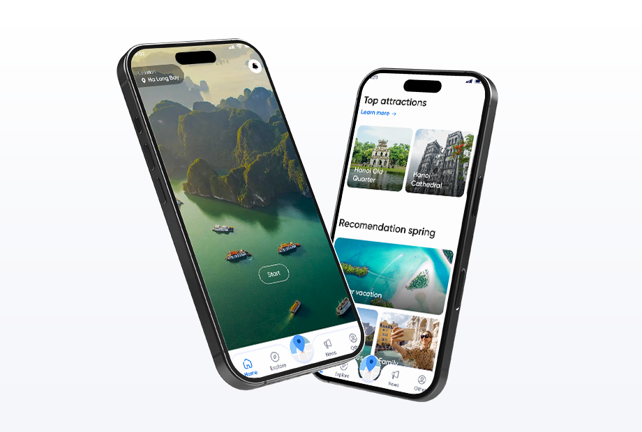 Travel app interface showing top attractions and trip suggestions