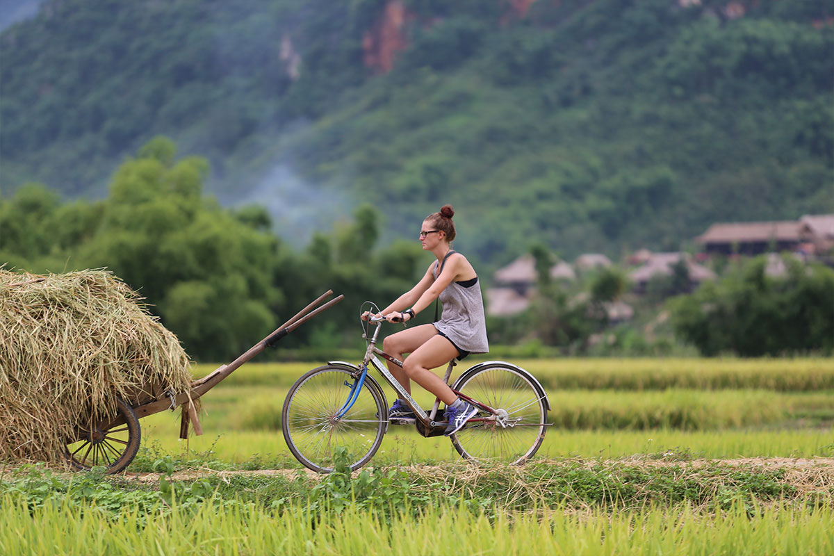 Cycle through rice paddies and stay in a stilt house in Mai Chau